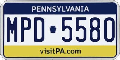 PA license plate MPD5580