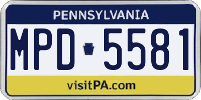 PA license plate MPD5581