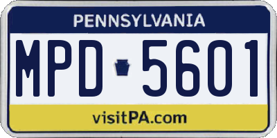 PA license plate MPD5601