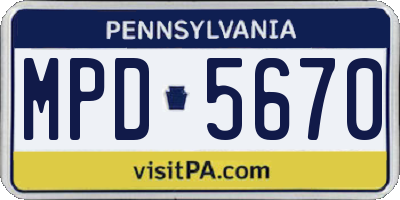 PA license plate MPD5670