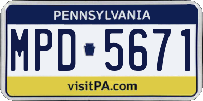 PA license plate MPD5671
