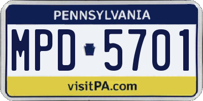 PA license plate MPD5701