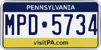PA license plate MPD5734