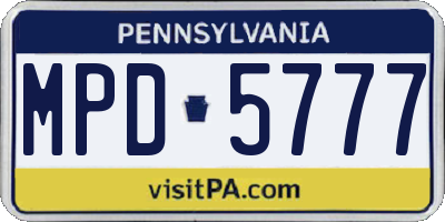 PA license plate MPD5777
