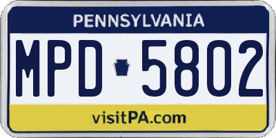 PA license plate MPD5802