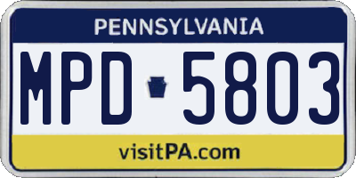 PA license plate MPD5803