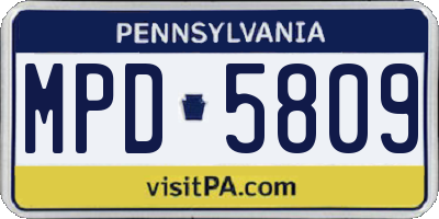 PA license plate MPD5809