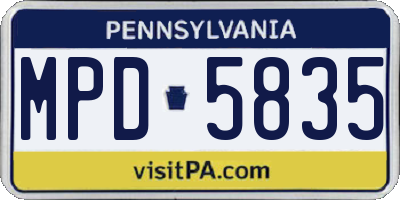 PA license plate MPD5835