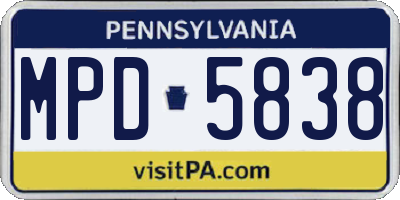 PA license plate MPD5838