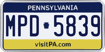 PA license plate MPD5839