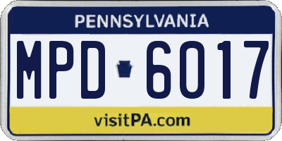 PA license plate MPD6017
