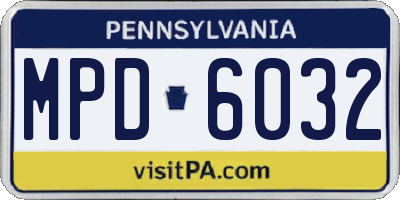 PA license plate MPD6032