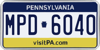 PA license plate MPD6040