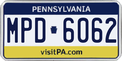 PA license plate MPD6062