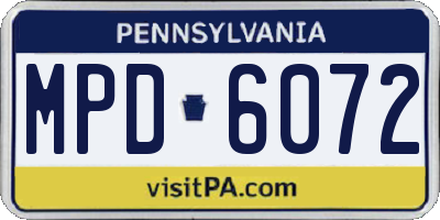 PA license plate MPD6072