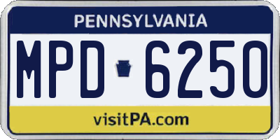 PA license plate MPD6250