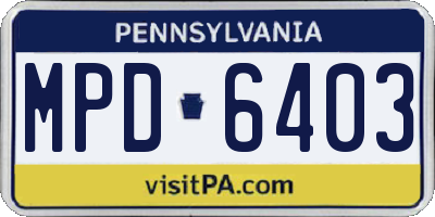 PA license plate MPD6403