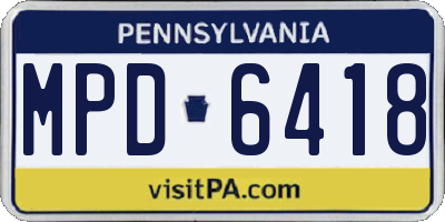 PA license plate MPD6418
