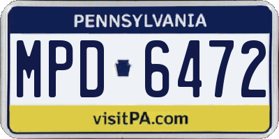 PA license plate MPD6472
