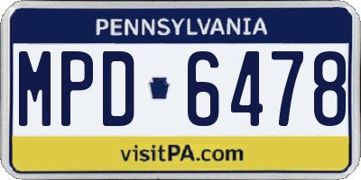 PA license plate MPD6478