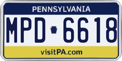 PA license plate MPD6618