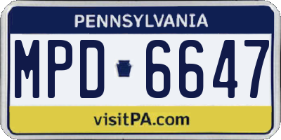 PA license plate MPD6647