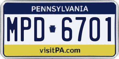 PA license plate MPD6701