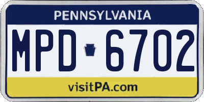 PA license plate MPD6702