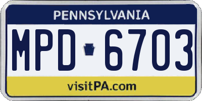 PA license plate MPD6703