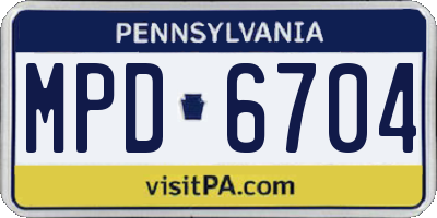 PA license plate MPD6704