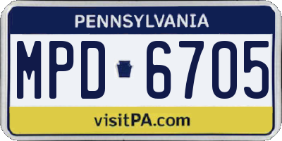 PA license plate MPD6705
