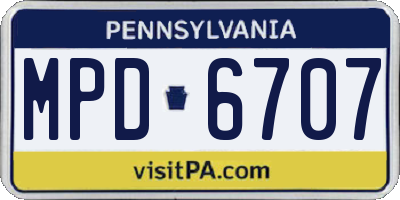 PA license plate MPD6707