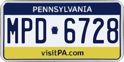 PA license plate MPD6728