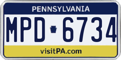 PA license plate MPD6734