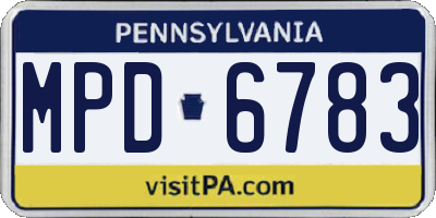 PA license plate MPD6783