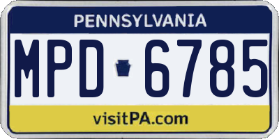 PA license plate MPD6785