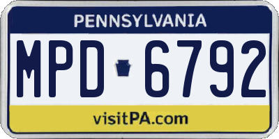 PA license plate MPD6792