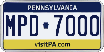 PA license plate MPD7000