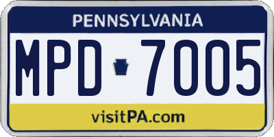 PA license plate MPD7005