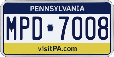 PA license plate MPD7008