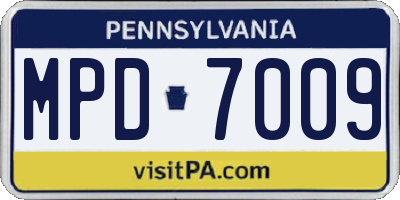 PA license plate MPD7009