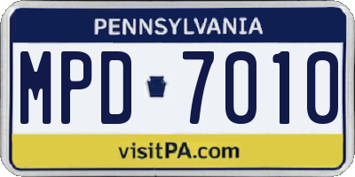 PA license plate MPD7010