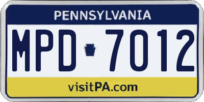 PA license plate MPD7012