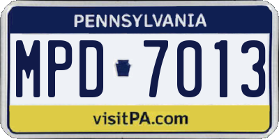 PA license plate MPD7013