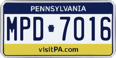 PA license plate MPD7016