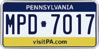 PA license plate MPD7017