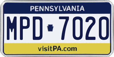 PA license plate MPD7020