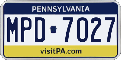 PA license plate MPD7027