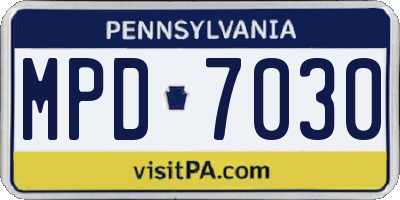 PA license plate MPD7030