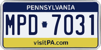 PA license plate MPD7031